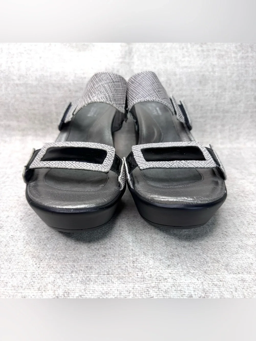 Naot Treasure Silver/black Patent Leather Sandals heels wedges sz 41 (10) party
